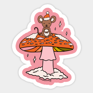 Christmas Mouse on a Mushroom Sticker